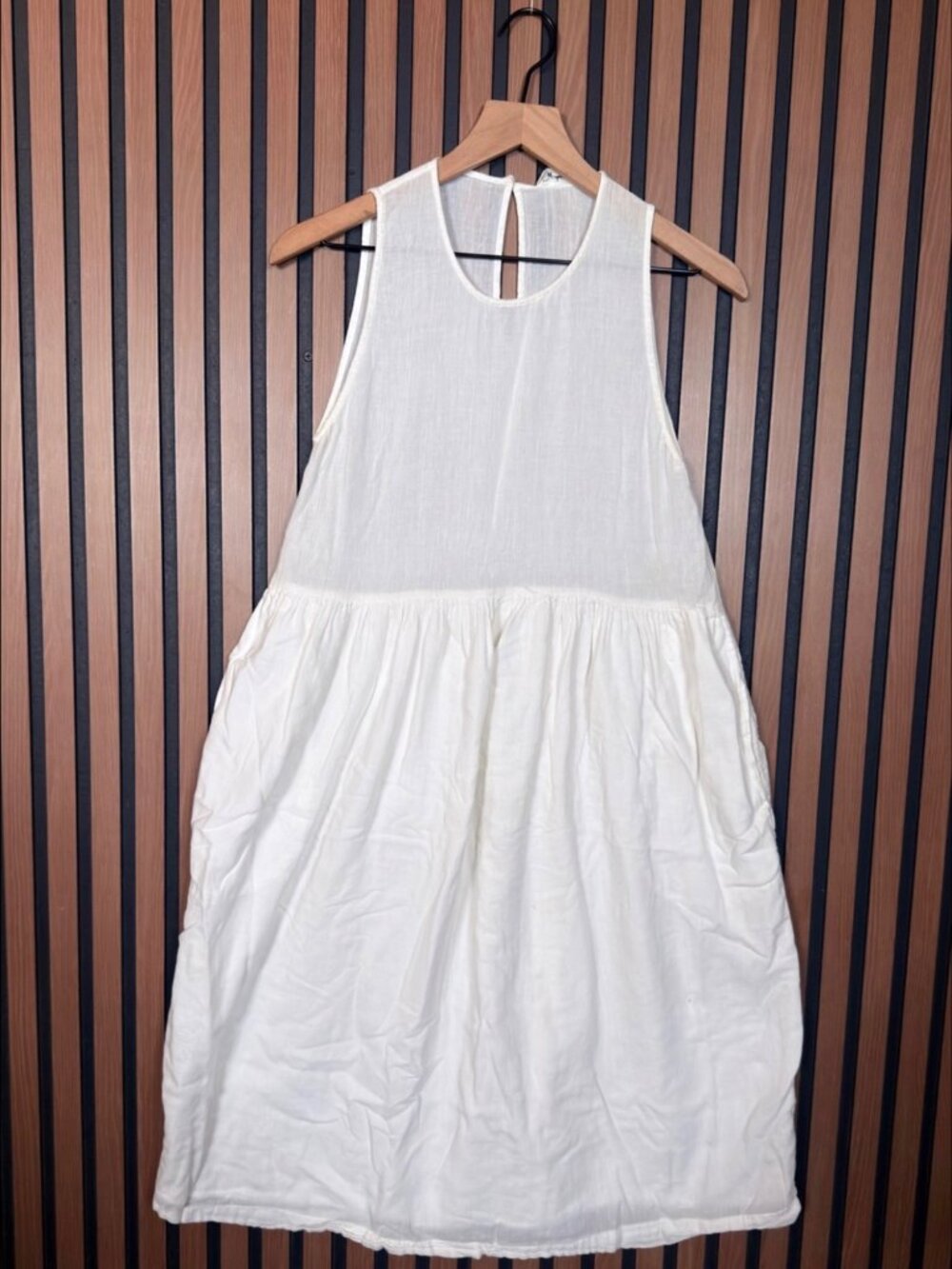 Wilfred Dress XS Womens White Midi Trapeze Bulky 100% Cotton Pocket Popoveer